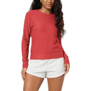 image:imageODODOS Womens Long Sleeve Crewneck Tee  UltraSoft odSTRATUM Tech Performance TShirts UPF 50 Daily Pullover TopsRed Heather