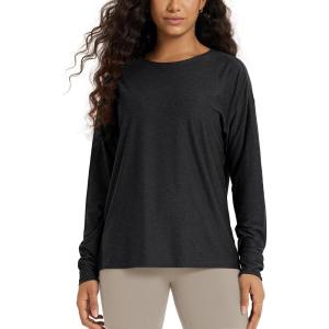 image:imageODODOS Womens Long Sleeve Tee  Ultra Soft odSTRATUM Tech Performance Top UPF 50 Crew Neck Oversized TShirtsBlack Heather