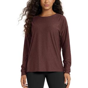image:imageODODOS Womens Long Sleeve Tee  Ultra Soft odSTRATUM Tech Performance Top UPF 50 Crew Neck Oversized TShirtsJava Heather