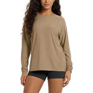 image:imageODODOS Womens Long Sleeve Tee  Ultra Soft odSTRATUM Tech Performance Top UPF 50 Crew Neck Oversized TShirtsKhaki Heather