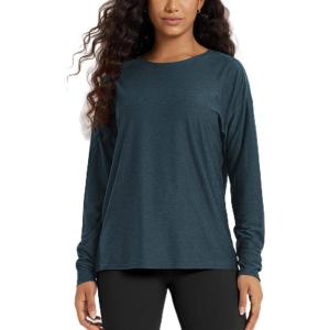 image:imageODODOS Womens Long Sleeve Tee  Ultra Soft odSTRATUM Tech Performance Top UPF 50 Crew Neck Oversized TShirtsNavy Heather