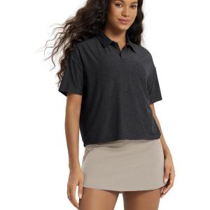 image:imageODODOS Womens Performance Short Sleeve Polo Shirts  Ultra Soft odSTRATUM Tech Tee UPF 50 Relaxed Crop TopBlack Heather
