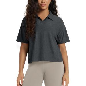 image:imageODODOS Womens Performance Short Sleeve Polo Shirts  Ultra Soft odSTRATUM Tech Tee UPF 50 Relaxed Crop TopCharcoal Heather