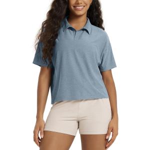 image:imageODODOS Womens Performance Short Sleeve Polo Shirts  Ultra Soft odSTRATUM Tech Tee UPF 50 Relaxed Crop TopDusty Blue Heather
