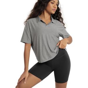 image:imageODODOS Womens Performance Short Sleeve Polo Shirts  Ultra Soft odSTRATUM Tech Tee UPF 50 Relaxed Crop TopGrey Heather
