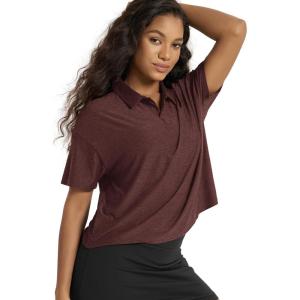 image:imageODODOS Womens Performance Short Sleeve Polo Shirts  Ultra Soft odSTRATUM Tech Tee UPF 50 Relaxed Crop TopJava Heather