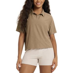 image:imageODODOS Womens Performance Short Sleeve Polo Shirts  Ultra Soft odSTRATUM Tech Tee UPF 50 Relaxed Crop TopKhaki Heather