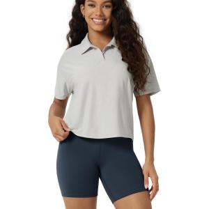 image:imageODODOS Womens Performance Short Sleeve Polo Shirts  Ultra Soft odSTRATUM Tech Tee UPF 50 Relaxed Crop TopSalt Heather