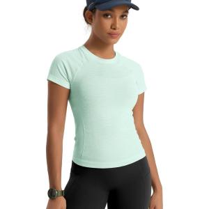 image:imageODODOS Womens Seamless Performance Short Sleeve TShirt  Lightweight Breathable Slim Fit Running Workout Top Waist LengthBrook Green