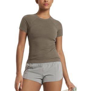 image:imageODODOS Womens Seamless Performance Short Sleeve TShirt  Lightweight Breathable Slim Fit Running Workout Top Waist LengthDark Olive