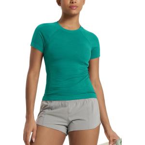 image:imageODODOS Womens Seamless Performance Short Sleeve TShirt  Lightweight Breathable Slim Fit Running Workout Top Waist LengthPorcelain Green