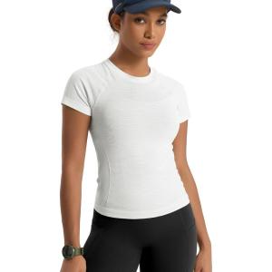 image:imageODODOS Womens Seamless Performance Short Sleeve TShirt  Lightweight Breathable Slim Fit Running Workout Top Waist LengthWhite