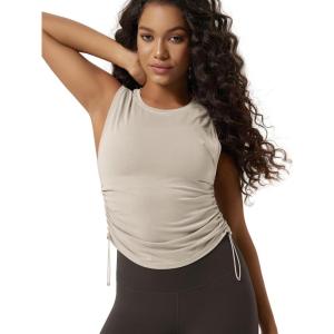 image:imageODODOS Womens Side Ruched Muscle Tee PeachSoft Sleeveless Shirts Crew Neck Tank TopsBeige