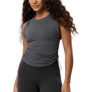 image:imageODODOS Womens Side Ruched Muscle Tee PeachSoft Sleeveless Shirts Crew Neck Tank TopsCharcoal
