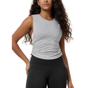 image:imageODODOS Womens Side Ruched Muscle Tee PeachSoft Sleeveless Shirts Crew Neck Tank TopsHeather Grey
