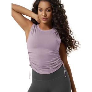 image:imageODODOS Womens Side Ruched Muscle Tee PeachSoft Sleeveless Shirts Crew Neck Tank TopsLavender