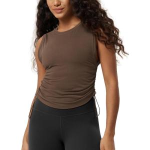 image:imageODODOS Womens Side Ruched Muscle Tee PeachSoft Sleeveless Shirts Crew Neck Tank TopsNutria