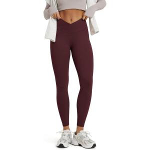image:imageODODOS Womens Buttery Soft Cross Waist Leggings 25  28 Crossover High Rise Lounge Yoga PantsBurgundy