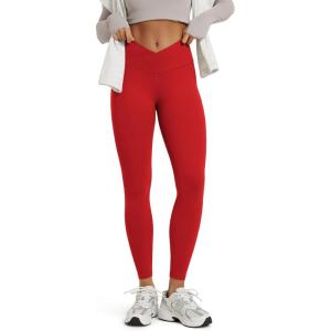 image:imageODODOS Womens Buttery Soft Cross Waist Leggings 25  28 Crossover High Rise Lounge Yoga PantsRed