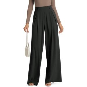 image:imageODODOS Chiffon Flowy Pleated Wide Leg Pants for Women Lightweight High Waist Trouser with Pockets2729 31 InseamBlack