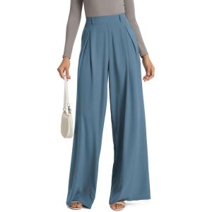 image:imageODODOS Chiffon Flowy Pleated Wide Leg Pants for Women Lightweight High Waist Trouser with Pockets2729 31 InseamBlue Ashes