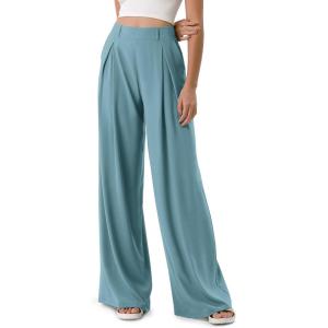 image:imageODODOS Chiffon Flowy Pleated Wide Leg Pants for Women Lightweight High Waist Trouser with Pockets2729 31 InseamBrittany Blue