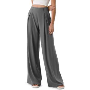 image:imageODODOS Chiffon Flowy Pleated Wide Leg Pants for Women Lightweight High Waist Trouser with Pockets2729 31 InseamCharcoal