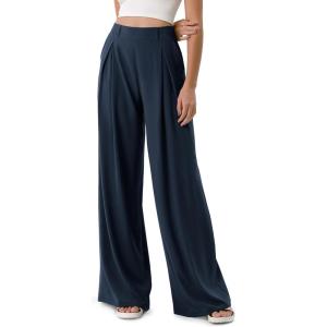 image:imageODODOS Chiffon Flowy Pleated Wide Leg Pants for Women Lightweight High Waist Trouser with Pockets2729 31 InseamDark Blue