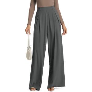 image:imageODODOS Chiffon Flowy Pleated Wide Leg Pants for Women Lightweight High Waist Trouser with Pockets2729 31 InseamDark Charcoal