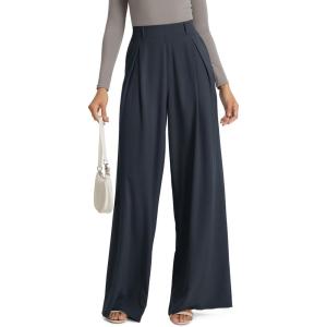 image:imageODODOS Chiffon Flowy Pleated Wide Leg Pants for Women Lightweight High Waist Trouser with Pockets2729 31 InseamDark Navy