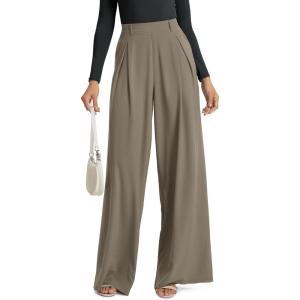 image:imageODODOS Chiffon Flowy Pleated Wide Leg Pants for Women Lightweight High Waist Trouser with Pockets2729 31 InseamDune