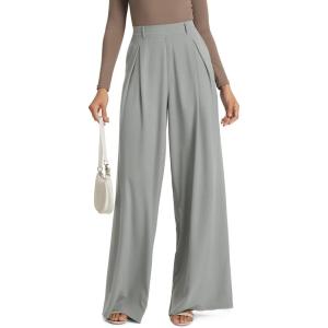 image:imageODODOS Chiffon Flowy Pleated Wide Leg Pants for Women Lightweight High Waist Trouser with Pockets2729 31 InseamMirage Gray