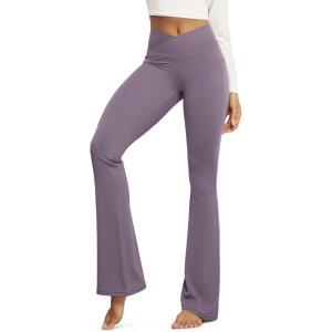 image:imageODODOS Cloud Feeling Crossover Flared Pants with Pockets for Women Cross Waist Bootcut Lounge Yoga Pants 30  32 InseamAsh Violet