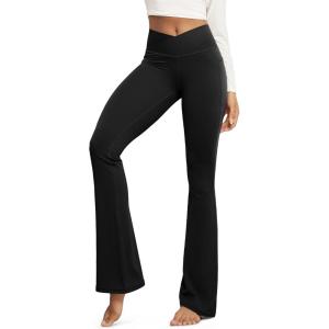 image:imageODODOS Cloud Feeling Crossover Flared Pants with Pockets for Women Cross Waist Bootcut Lounge Yoga Pants 30  32 InseamBlack