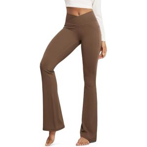 image:imageODODOS Cloud Feeling Crossover Flared Pants with Pockets for Women Cross Waist Bootcut Lounge Yoga Pants 30  32 InseamBrunette