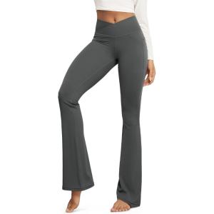 image:imageODODOS Cloud Feeling Crossover Flared Pants with Pockets for Women Cross Waist Bootcut Lounge Yoga Pants 30  32 InseamCharcoal
