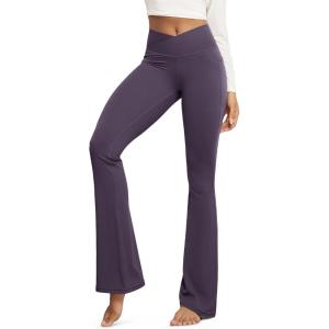 image:imageODODOS Cloud Feeling Crossover Flared Pants with Pockets for Women Cross Waist Bootcut Lounge Yoga Pants 30  32 InseamDark Purple