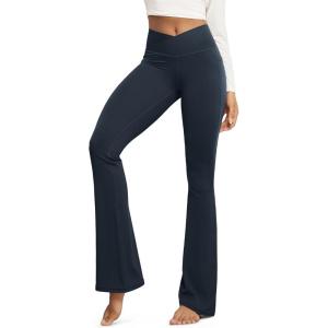 image:imageODODOS Cloud Feeling Crossover Flared Pants with Pockets for Women Cross Waist Bootcut Lounge Yoga Pants 30  32 InseamDeep Navy