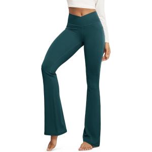image:imageODODOS Cloud Feeling Crossover Flared Pants with Pockets for Women Cross Waist Bootcut Lounge Yoga Pants 30  32 InseamForest Teal