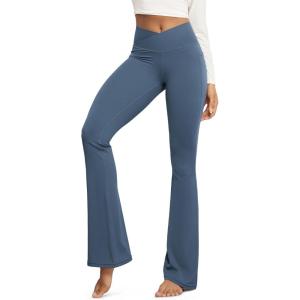 image:imageODODOS Cloud Feeling Crossover Flared Pants with Pockets for Women Cross Waist Bootcut Lounge Yoga Pants 30  32 InseamInk Blue