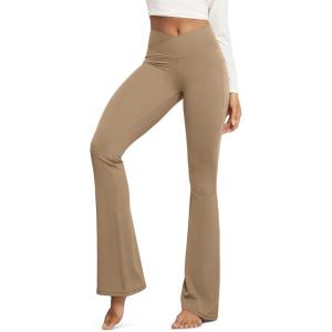 image:imageODODOS Cloud Feeling Crossover Flared Pants with Pockets for Women Cross Waist Bootcut Lounge Yoga Pants 30  32 InseamLight Brown