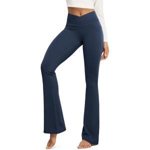 image:imageODODOS Cloud Feeling Crossover Flared Pants with Pockets for Women Cross Waist Bootcut Lounge Yoga Pants 30  32 InseamNavy