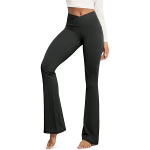 image:imageODODOS Cloud Feeling Crossover Flared Pants with Pockets for Women Cross Waist Bootcut Lounge Yoga Pants 30  32 InseamOnyx Black Grey