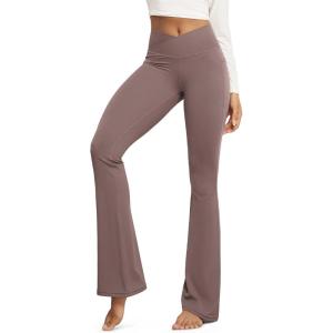 image:imageODODOS Cloud Feeling Crossover Flared Pants with Pockets for Women Cross Waist Bootcut Lounge Yoga Pants 30  32 InseamPurple Taupe