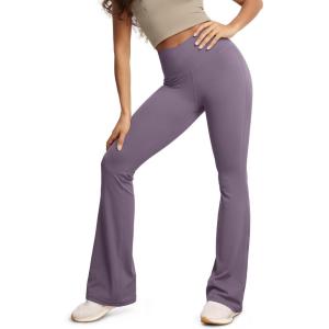 image:imageODODOS Cloud Feeling Crossover High Waist Flared Pants for Women Bootcut Yoga Pants with Back Pocket3032 InseamAsh Violet