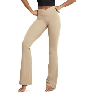 image:imageODODOS Cloud Feeling Crossover High Waist Flared Pants for Women Bootcut Yoga Pants with Back Pocket3032 InseamBeige