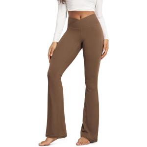 image:imageODODOS Cloud Feeling Crossover High Waist Flared Pants for Women Bootcut Yoga Pants with Back Pocket3032 InseamBrunette