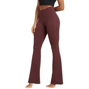 image:imageODODOS Cloud Feeling Crossover High Waist Flared Pants for Women Bootcut Yoga Pants with Back Pocket3032 InseamBurgundy