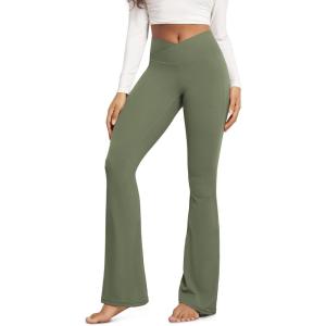 image:imageODODOS Cloud Feeling Crossover High Waist Flared Pants for Women Bootcut Yoga Pants with Back Pocket3032 InseamDark Olive