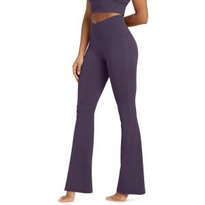 image:imageODODOS Cloud Feeling Crossover High Waist Flared Pants for Women Bootcut Yoga Pants with Back Pocket3032 InseamDark Purple